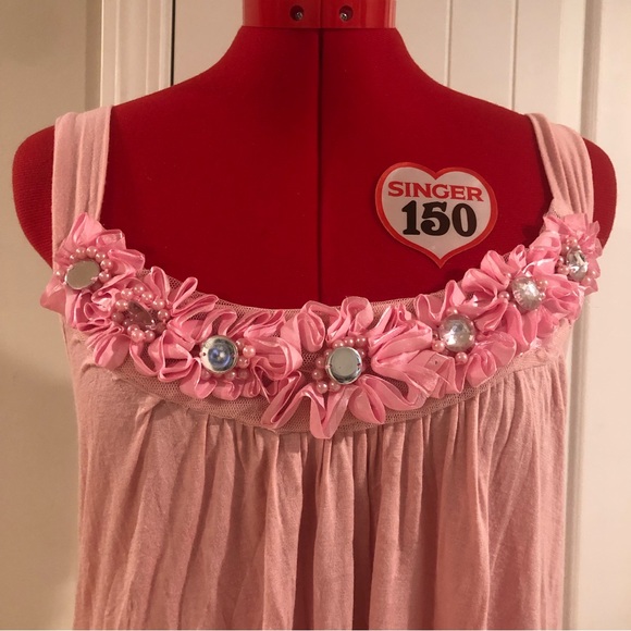2 FOR $20 Y2K Pink Tank Top With 3D Flowers And Rhinestone Beaded Embellishments - Picture 5 of 10